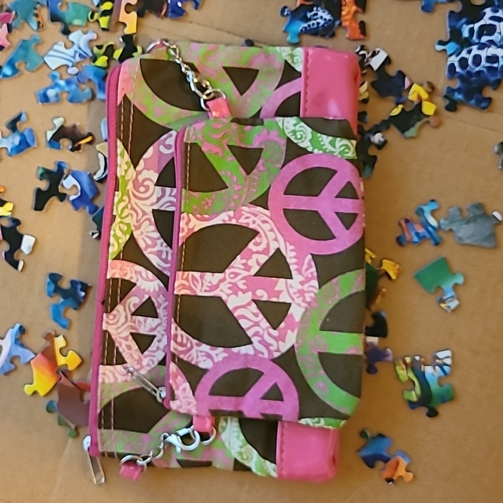 NWOT Pink peace signs makeup/acces bag x2